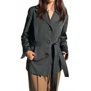 Ellen Tracy Black Trench Coat – Women’s Medium Classic Belted Overcoat